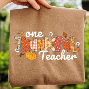 One Thankful Teacher Png, Autumn Svg, Christian Shirt Women, Thankful Grateful Blessed Svg, Thankful Svg, Thanksgiving S