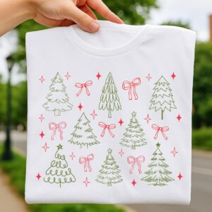 Christmas Tree and bow Png, Cute Christmas PNG, Preppy Christmas Brushstroke Png, Holiday Movies Png, Merry Xmas Digital