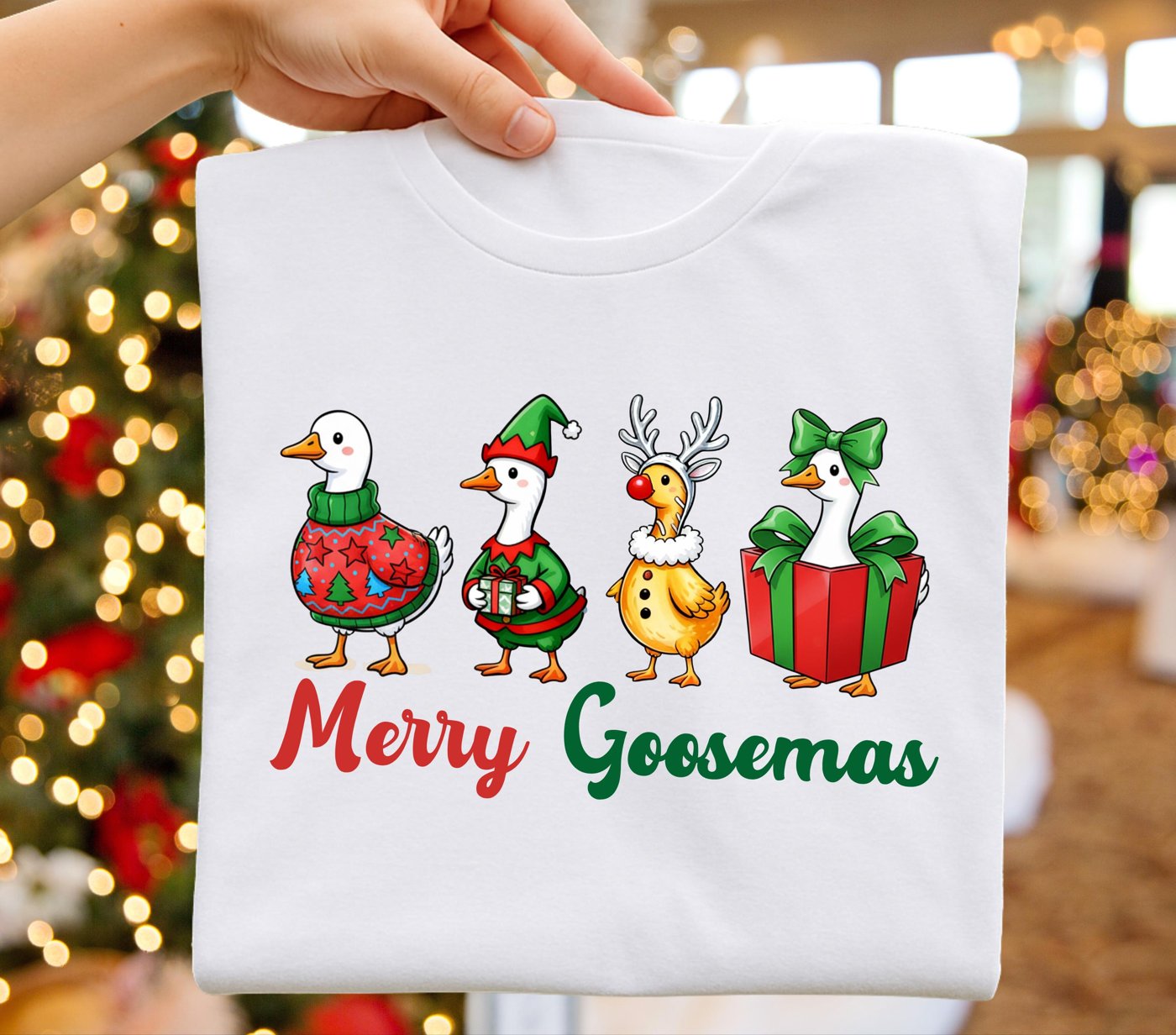 Merry Goosemas Png, Funny Christmas Goose PNG, Retro Holiday Humor Design, Sarcastic Xmas Shirt, Trendy Christmas Tree S