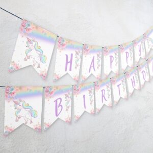 Editable Pastel Unicorn Girl Birthday Banner Pastel Unicorn Girl banner 1st Birthday Party Decoration template Printable