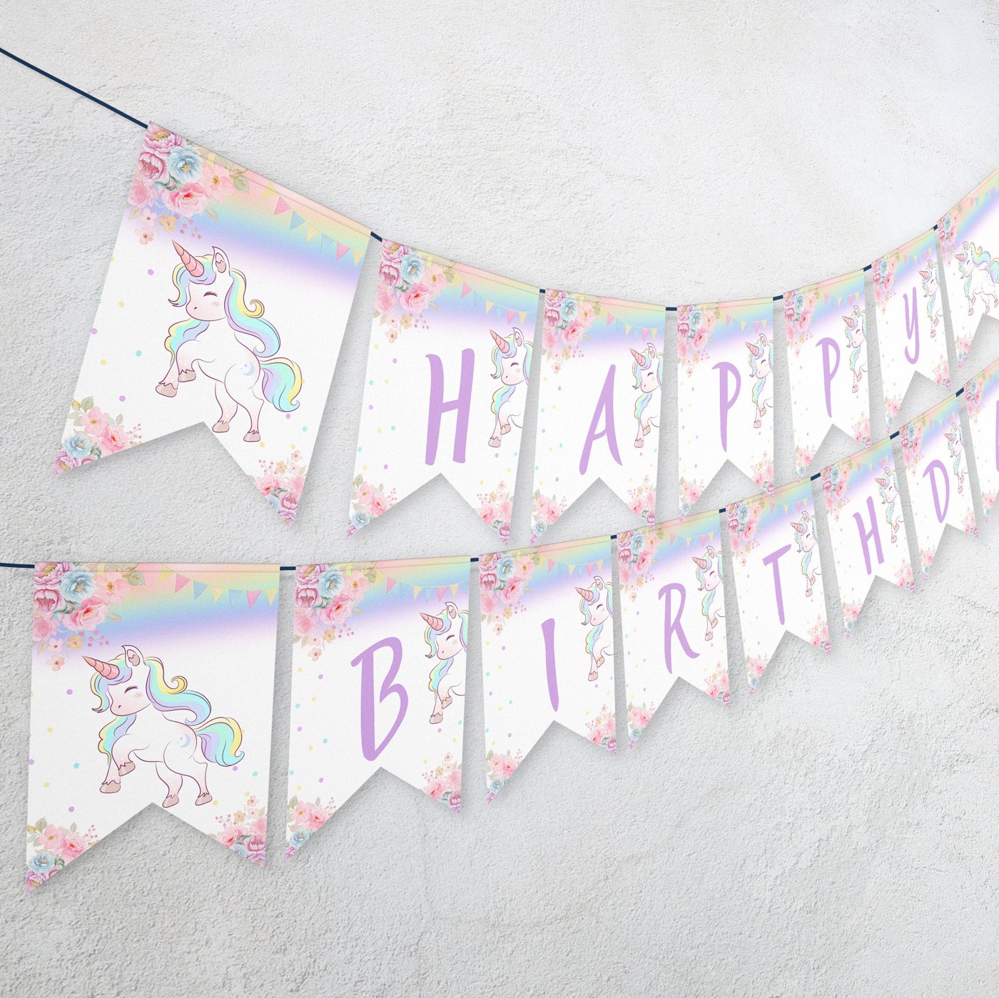 Editable Pastel Unicorn Girl Birthday Banner Pastel Unicorn Girl banner 1st Birthday Party Decoration template Printable