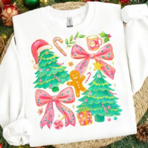 Christmas Tree and bows brushstroke Png, Cute Christmas PNG, Preppy Christmas Brushstroke Png, Holiday Movies Png, Merry