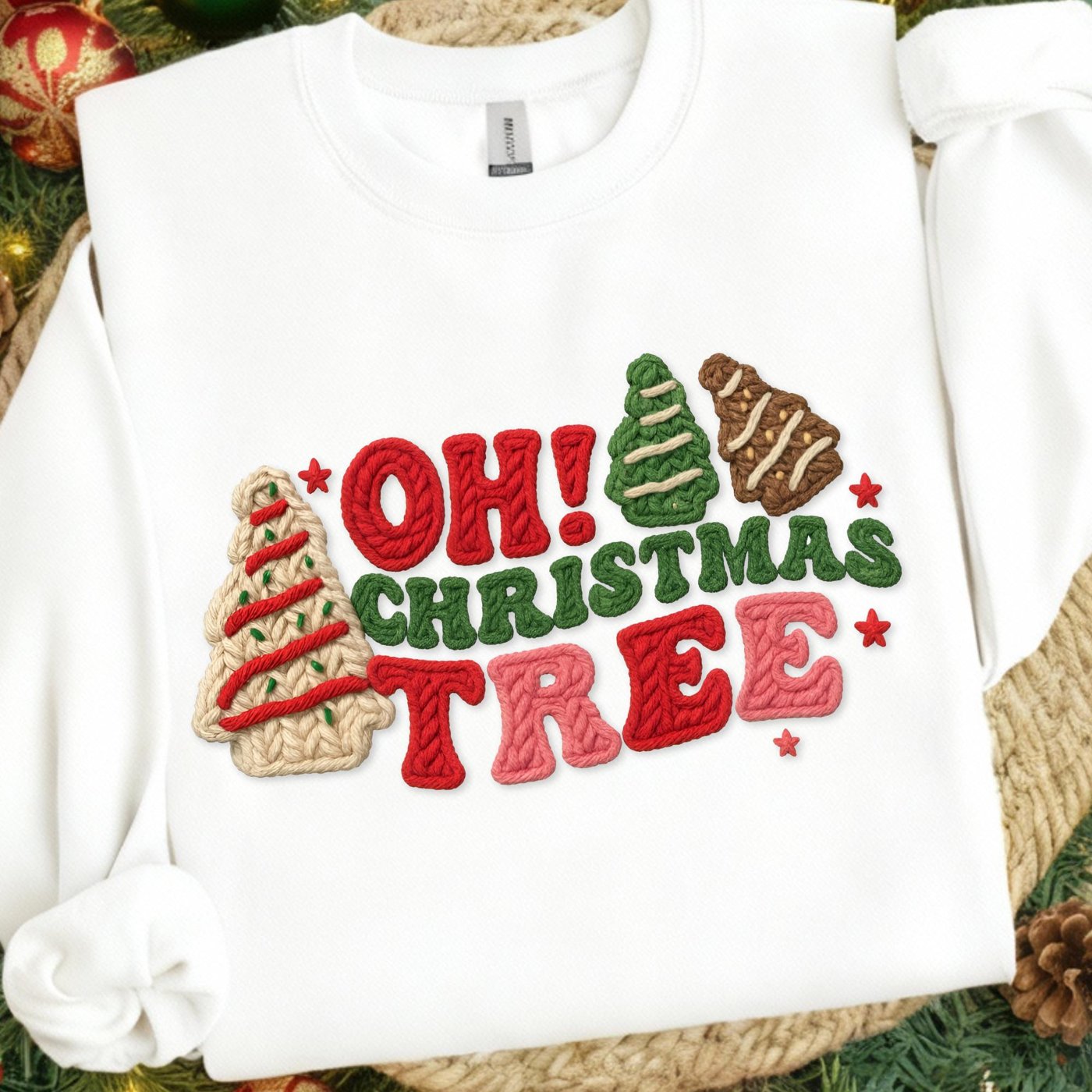 Faux Yarn oh Christmas tree PNG, Realistic Yarn Sublimation, Yarn Christmas Tree Png, Chunky Knit Coquette Bow Christma