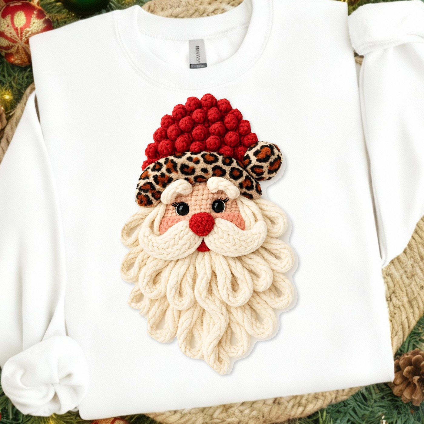 Faux Yarn Christmas Santa PNG, Realistic Yarn Sublimation, Yarn Christmas Tree Png, Chunky Knit Coquette Bow Christmas