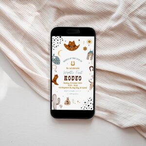 Editable My First Rodeo Cowboy Birthday Invitation Wild West Ranch Southwestern Electronic invitation Digital Mobile 119