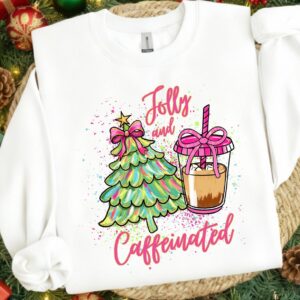 Christmas Joly and caffeinated Png, Cute Christmas PNG, Preppy Christmas Brushstroke Png, Holiday Movies Png, Merry Xmas