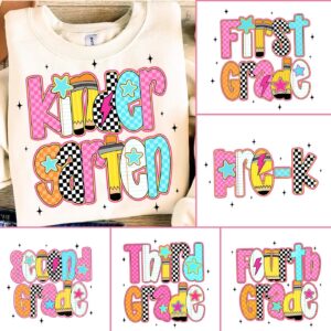 Retro Neon Back to School PNG Bundle, Girly Pink Bow, Hand Drawn, Colorful Coquette Kindergarten Pre-K 1st 2nd 3rd 4th G
