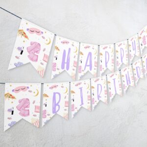 Editable Slumber Party Happy Birthday Banner, Sleepover Birthday Invite Girl Pizza PJ Teen Party banner Decoration 1165