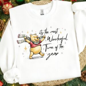 Christmas Pooh its the most wonderful time of the year Png, Cute Christmas PNG, Preppy Christmas Brushstroke Png, Holida