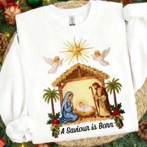 Christmas A savior is born Png, Cute Christmas PNG, Preppy Christmas Brushstroke Png, Holiday Movies Png, Merry Xmas Dig