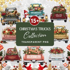 Watercolor Christmas Trucks Collection Clipart, Christmas PNG, Christmas Sublimation, Christmas Graphics, Christmas Cli