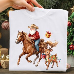 Retro Cowboy Santa Claus Png, Western holiday sublimation PNG, Preppy Christmas, Western Christmas Shirt Graphic, North
