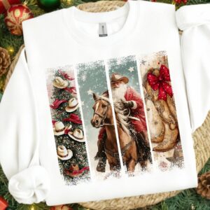 Retro Cowboy Santa Claus Png, Western holiday sublimation PNG, Preppy Christmas, Western Christmas Shirt Graphic, North