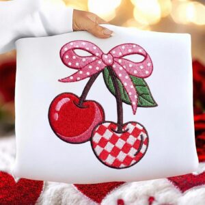 Vday Cherry Png, Fuzzy Cherry PNG, Latch Hook Cherry PNG, Valentines day png, Retro Girly Valentine Shirt Png, Trendy va