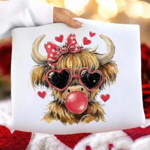 Valentine Highland Cow PNG, Pink Red Heart Coquette Design, Valentines day png, Retro Girly Valentine Shirt Png, Trendy