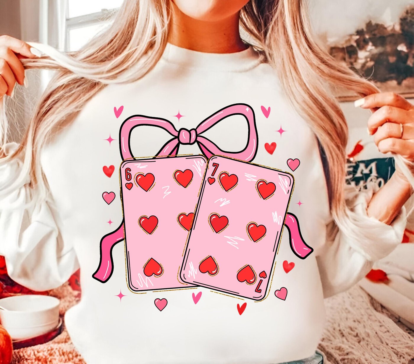 Valentine 67 playing cards PNG, Pink Red Heart Coquette Design, Valentines day png, Retro Girly Valentine Shirt Png, Tre