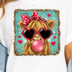 Valentine Highland Cow PNG, Pink Red Heart Coquette Design, Valentines day png, Retro Girly Valentine Shirt Png, Trendy