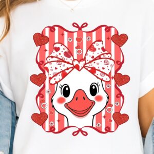 Valentine Goose bow PNG, Pink Red Heart Coquette Design, Valentines day png, Retro Girly Valentine Shirt Png, Trendy val