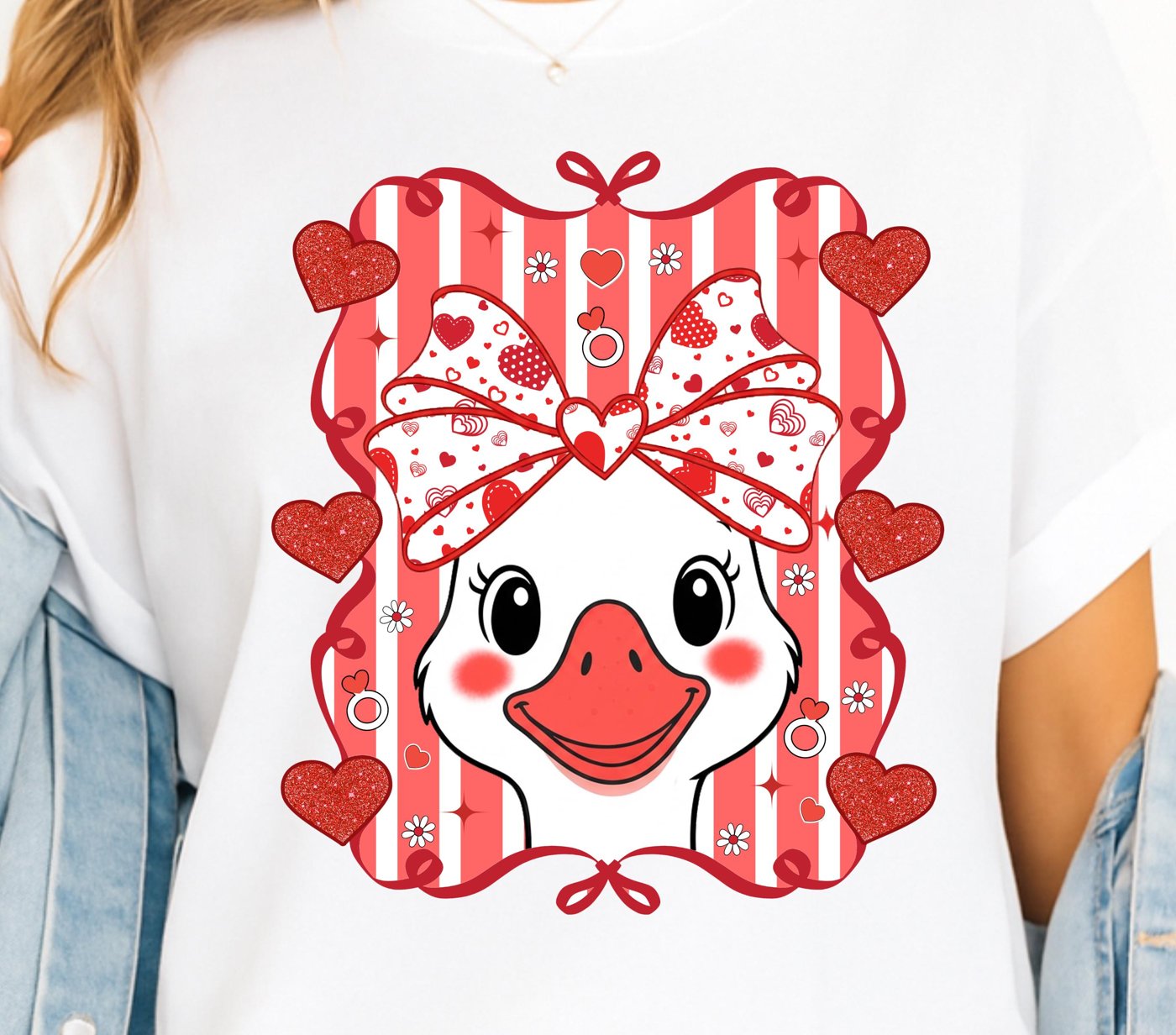 Valentine Goose bow PNG, Pink Red Heart Coquette Design, Valentines day png, Retro Girly Valentine Shirt Png, Trendy val