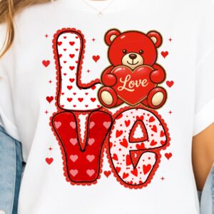 Valentine teddy bear PNG, Pink Red Heart Coquette Design, Valentines day png, Retro Girly Valentine Shirt Png, Trendy va