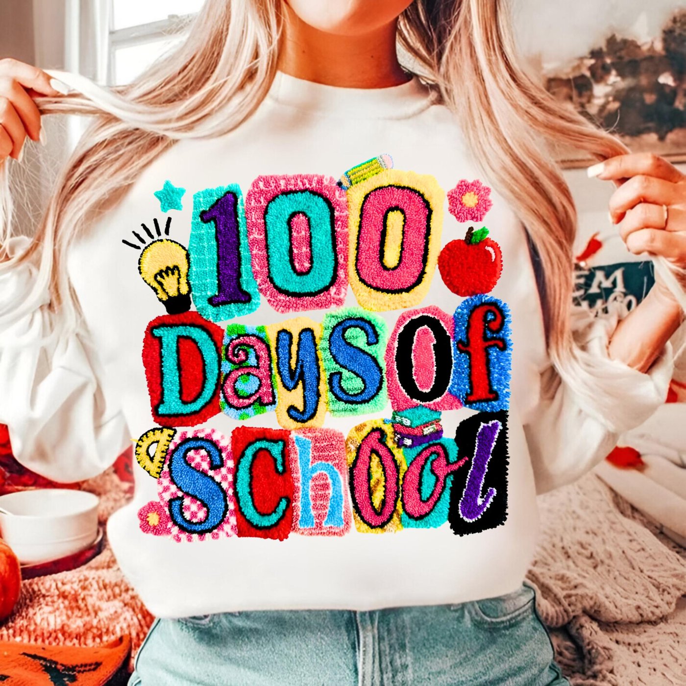 100 Days of School Faux Yarn Crochet PNG, 100 school days, Latch Hook Yarn happy 100 days png, Teacher 100 Days Png, Gir