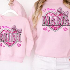 Valentine Mama Mini PNG, Pink Red Heart Coquette Design, Valentines day png, Retro Girly Valentine Shirt Png, Trendy val
