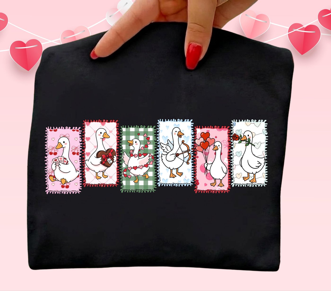 Valentine Goose PNG, Pink Red Heart Coquette Design, Valentines day png, Retro Girly Valentine Shirt Png, Trendy valenti