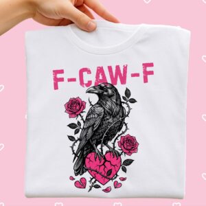 Valentine Crow f-caw-f PNG, Pink Red Heart Coquette Design, Valentines day png, Retro Girly Valentine Shirt Png, Trendy