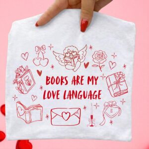 Valentine books are my love language PNG, Pink Red Heart Coquette Design, Valentines day png, Retro Girly Valentine Shi