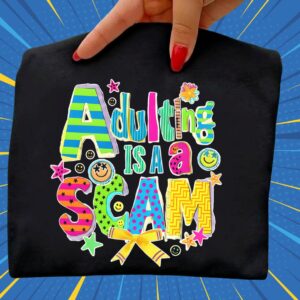 Adulting Is a Scam PNG, Funny Sarcastic png, Trendy Designs, Mental health humor Png, Sarcasm Png, Checkered Sarcasm pn