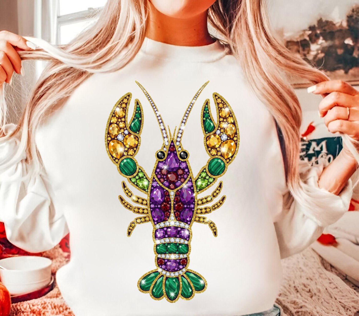 Preppy Rhinestone crawfish Mardi Gras Png, Mardi Gras PNG, Fleur De Lis coquette Png, Brushstroke Mardi Gras Png, Mardi