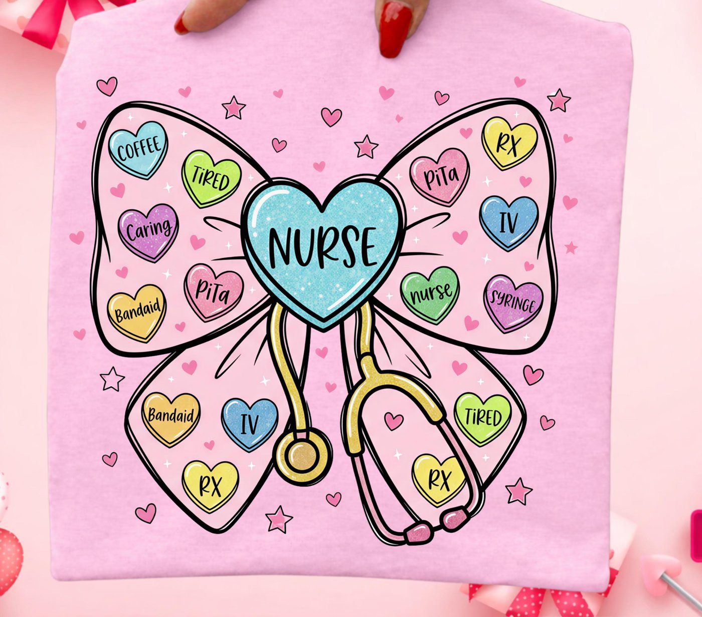 Valentine Nurse Bow Png, Nurse Valentines Shirt Design, Valentines Day PNG, Cupids Favorite Nurse Png, Valentine Nurse C