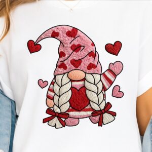 Cute Gnome Valentine PNG, Pink Red Heart Coquette Design, Valentines day png, Retro Girly Valentine Shirt Png, Trendy va