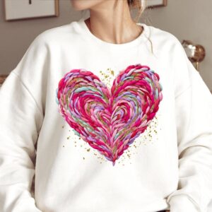Valentine Heart Faux yarn PNG, Pink Red Heart Coquette Design, Valentines day png, Retro Girly Valentine Shirt Png, Tren