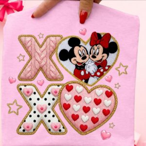 Xoxo Valentine Mikey and mini mouse PNG, Pink Red Heart Coquette Design, Valentines day png, Retro Girly Valentine Shirt