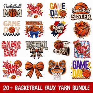 Basketball png bundle faux yarn Game day coquette hoop kitting shirt design digital crochet basketball mom Sports Seaso