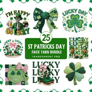 St Patrick's Day Png Bundle Faux Yarn Realistic Knitting Crochet Coquette Bow Irish Lucky Duck Kids St Patty's Feeling L