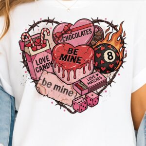 Valentine Heart be mine heart candy PNG, Pink Red Heart Coquette Design, Valentines day png, Retro Girly Valentine Shirt