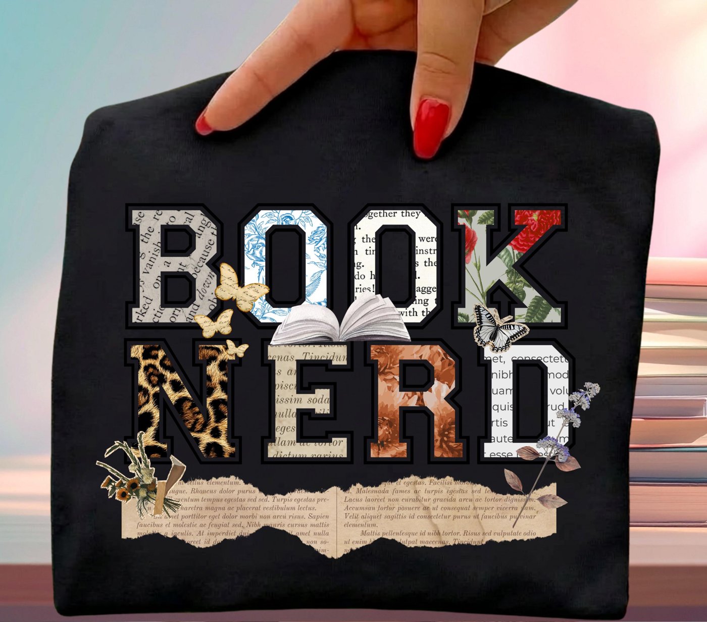 Book Nerd png | , Apparel, and Home Decor, Vintage Floral Bookshelf PNG for DIY Projects
