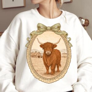 Farmhouse Highland Cow PNG,Vintage Cottagecore Coquette Frame Design Digital Download Grandma Core Homestead Mama Wester