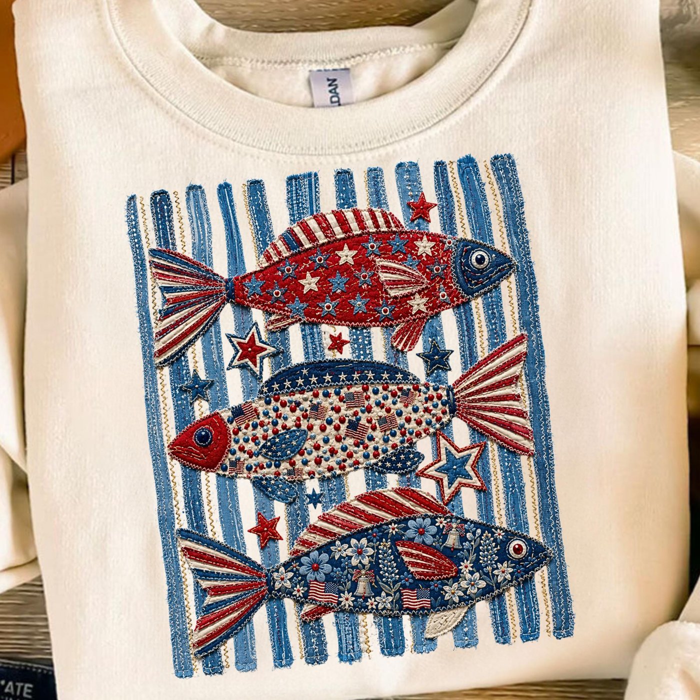 4th july Trio Fish Faux Patchwork Png, USA Patchwork Patriotic Design, USA Flag, Digital Download, USA Png, 4th of July