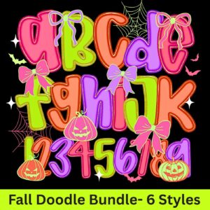 Neon Halloween Preppy Alphabet PNG, Trendy Neon Halloween Aesthetic Alphabets for Sublimation & Design, Cute Ghost, Coq