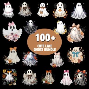 100+ Cute Lace Ghost PNG Bundle | Boo in Boojee | Halloween Lace Bow PNG | Boo Ghost Shirt PNG | Cute Boo Sublimation De