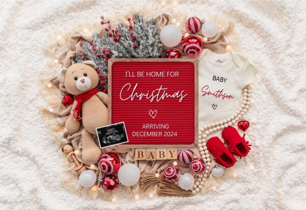 Editable Christmas Girl Pregnancy Announcement