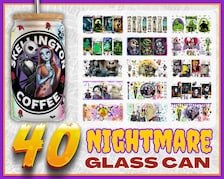 40 Nightmare Movie 16oz Coffee Glass Wrap Design Png Bundle, Horror Movie 16oz Libbey Glass Can Wrap Png Sublimation, 16