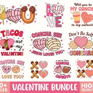 Valentine's Concha Bundle Png, Conchas Pan Dulce Heart PNG Digital Download, Retro Valentine Png, Mexican Valentine Png