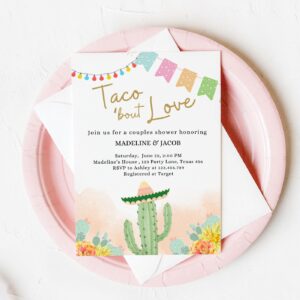 Editable Taco Bout Love Couples Shower Invitation Boho Fiesta Cactus Succulent Mexican Desert Digital Download Template