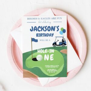 Editable Hole in One Birthday Invitation Golf First Birthday Par-tee Golf Invite Boy Golfing Download Printable Template