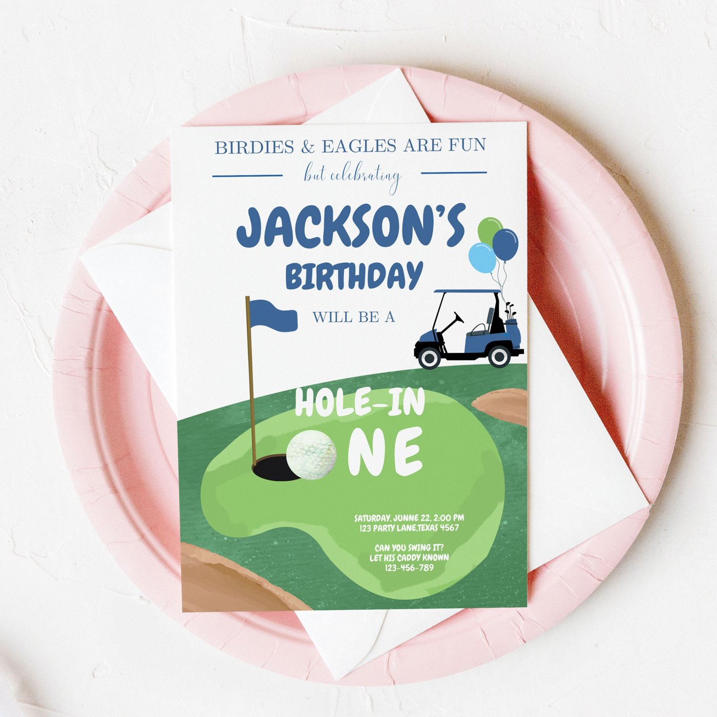 Editable Hole in One Birthday Invitation Golf First Birthday Par-tee Golf Invite Boy Golfing Download Printable Template