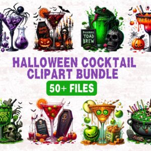 Halloween Cocktail Clipart, 50 PNG, Halloween Drink Clipart, Halloween Clip Art, Creepy Drink, Bar PNG, Instant Download